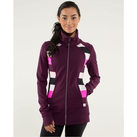 Lululemon Nice Asana Jacket Plum / Pow Stripe Raspberry Glo Light 10 - Picture 1 of 6